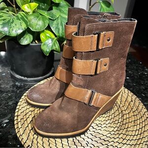 Sorrel After Hours wedge heel booties suede leather upper leather lining size 8